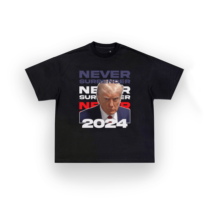 Kings Flavors T Shirt Small "Never Surrender" Donald Trump MugShot T Shirt