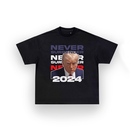 Kings Flavors T Shirt Small "Never Surrender" Donald Trump MugShot T Shirt